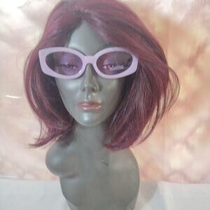 Sunglasses Womens One Size Pink Cat Eye Purple Tinted Narrow Retro Plastic